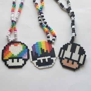 Funky Perler Mushroom Necklace 3 Pack
